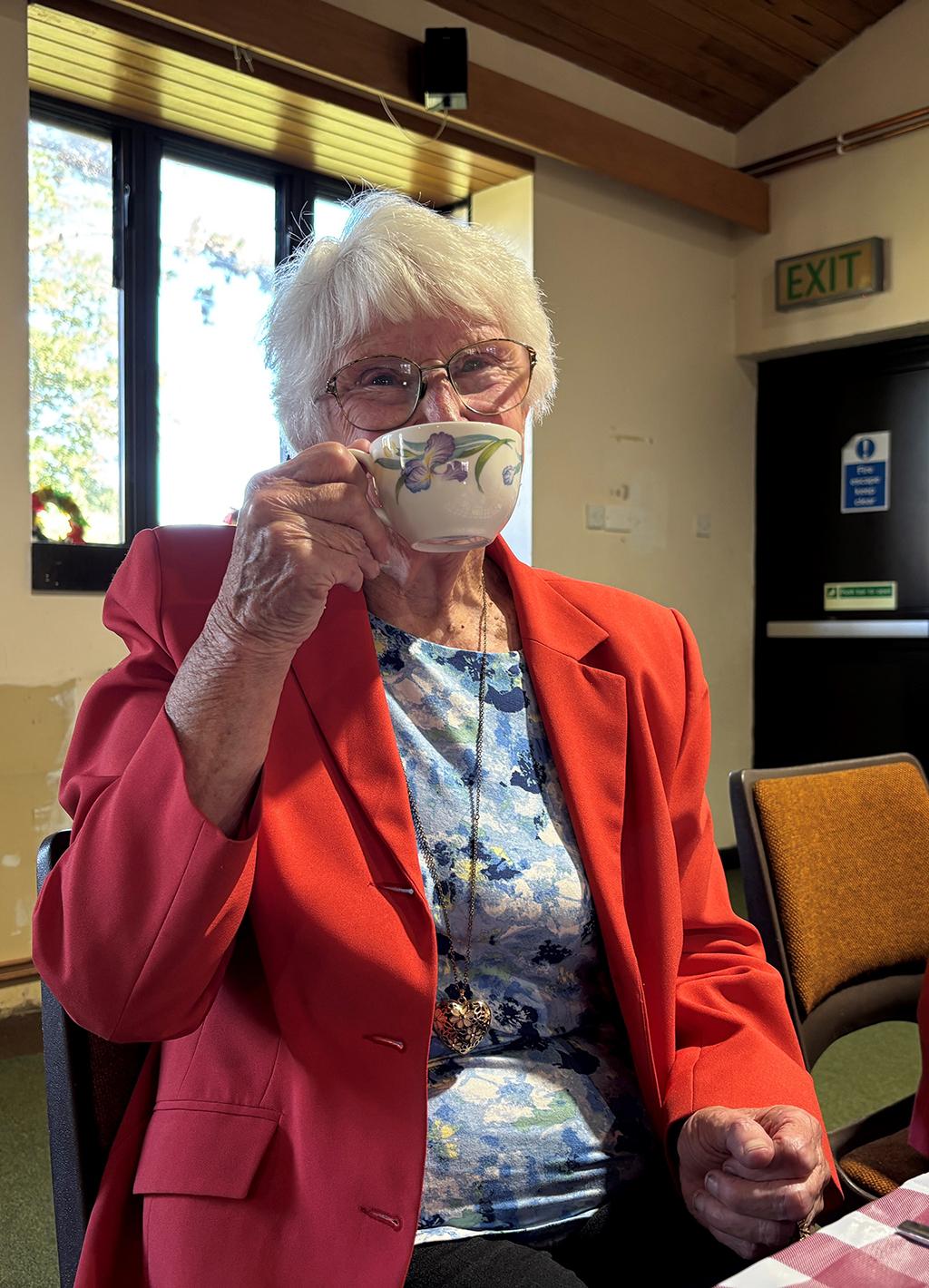Local resident, Doreen Clarke, enjoying a nice cup of tea.